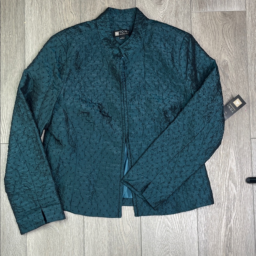 Toni Morgan teal blue green Quilted Women's Jacket large nwt